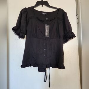 SCARLET DARKNESS Women Victorian Blouse Short Sleeve Ruffle Shirt LARGE new